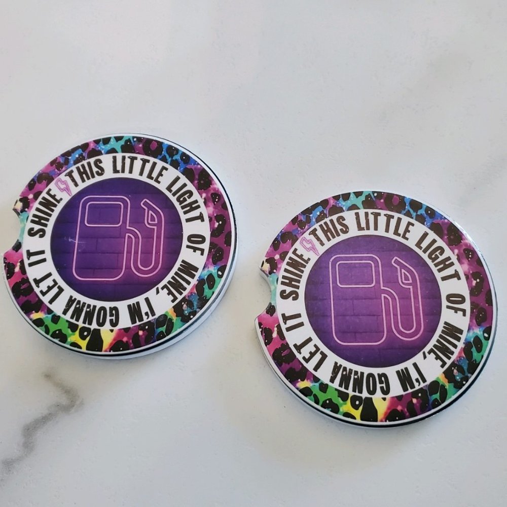 Set Of 2 Ceramic Car Coasters Funny Gas Light